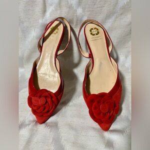 Monet Scarlet Heels with Rosette Accent